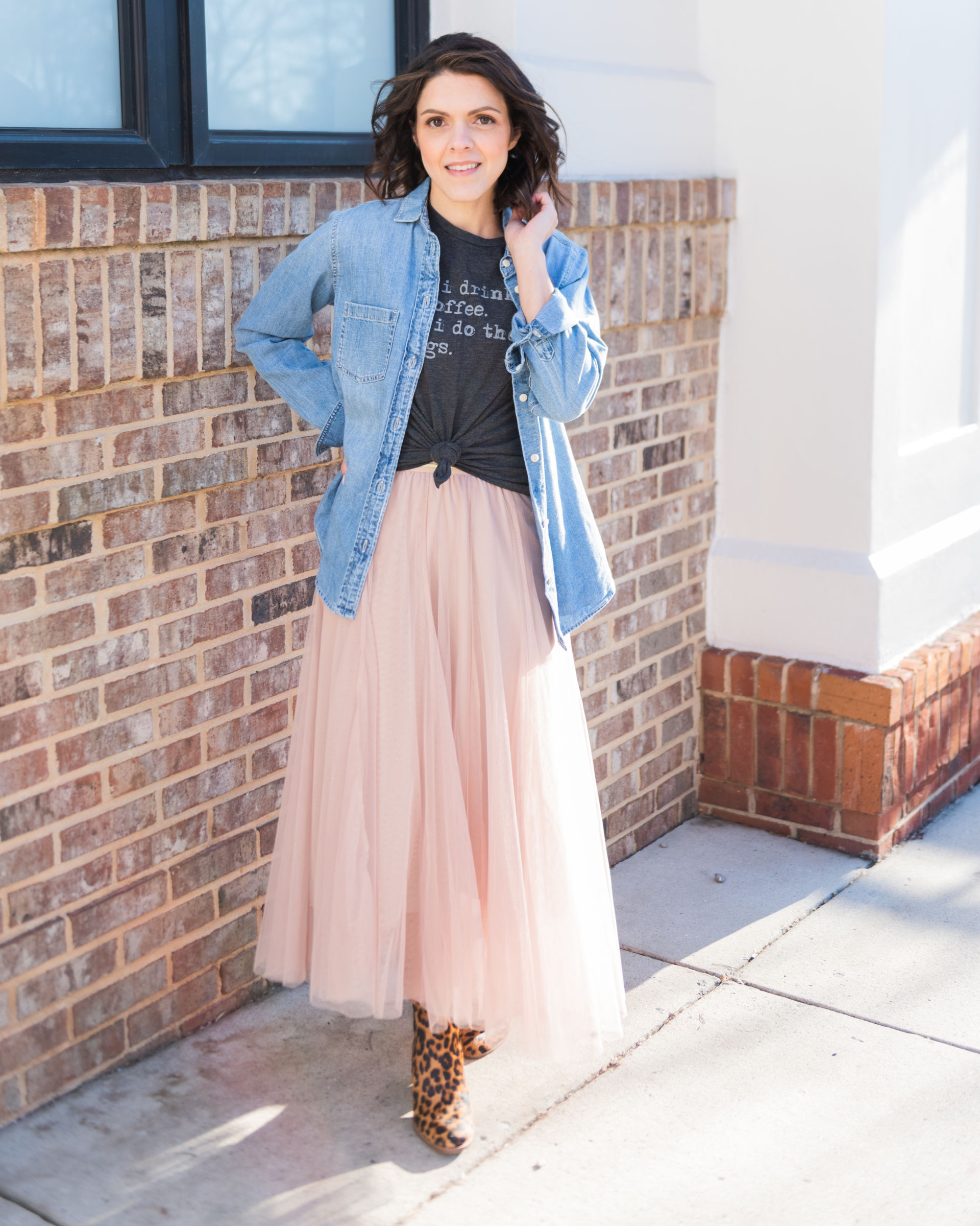 Tulle skirt with denim hot sale jacket