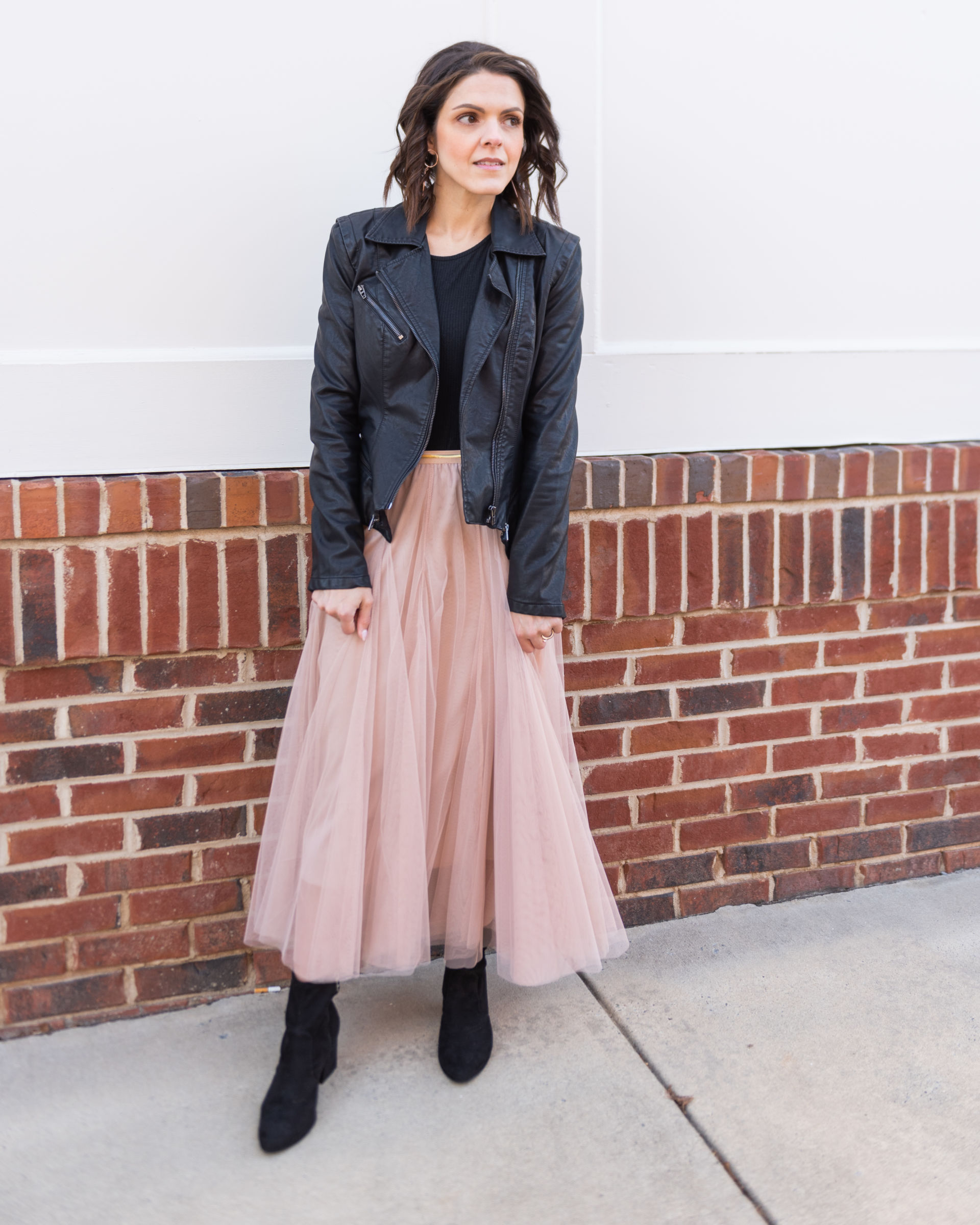 Tulle skirt outlet leather jacket