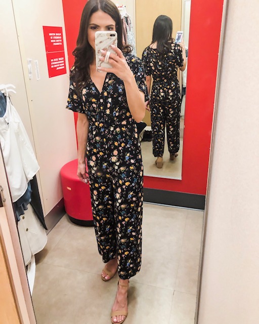 target red floral jumpsuit