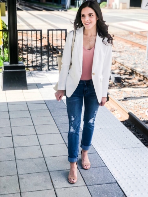 White blazer shop and jeans