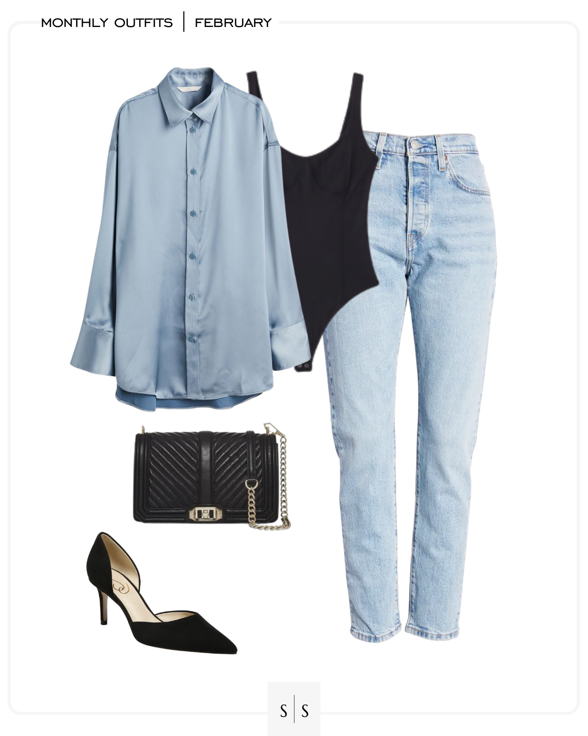 Skinny jean trending date night outfit idea satin button up