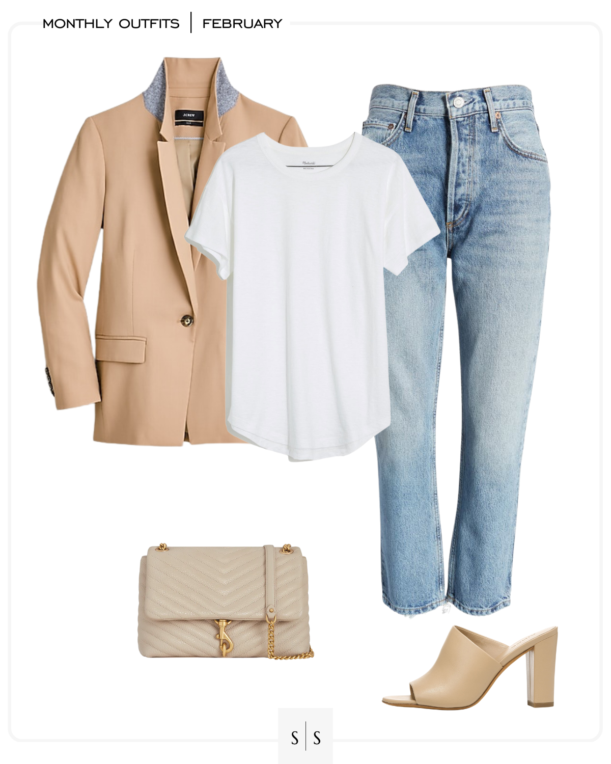 Spring outfit idea tan blazer straight jeans