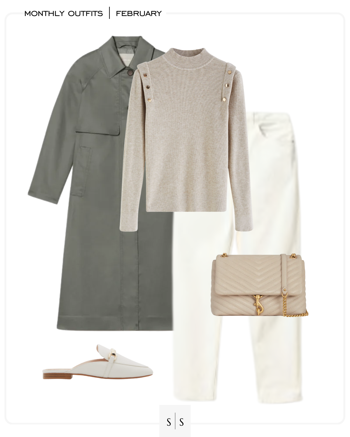 Neutral monochrome outfit trench coat