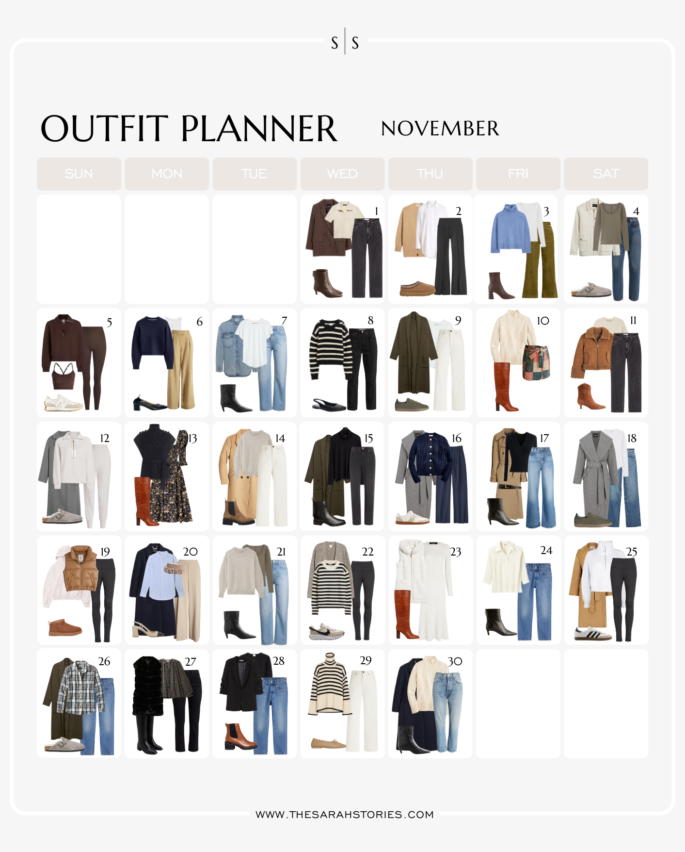 November monthly outfit planner The Sarah Stories