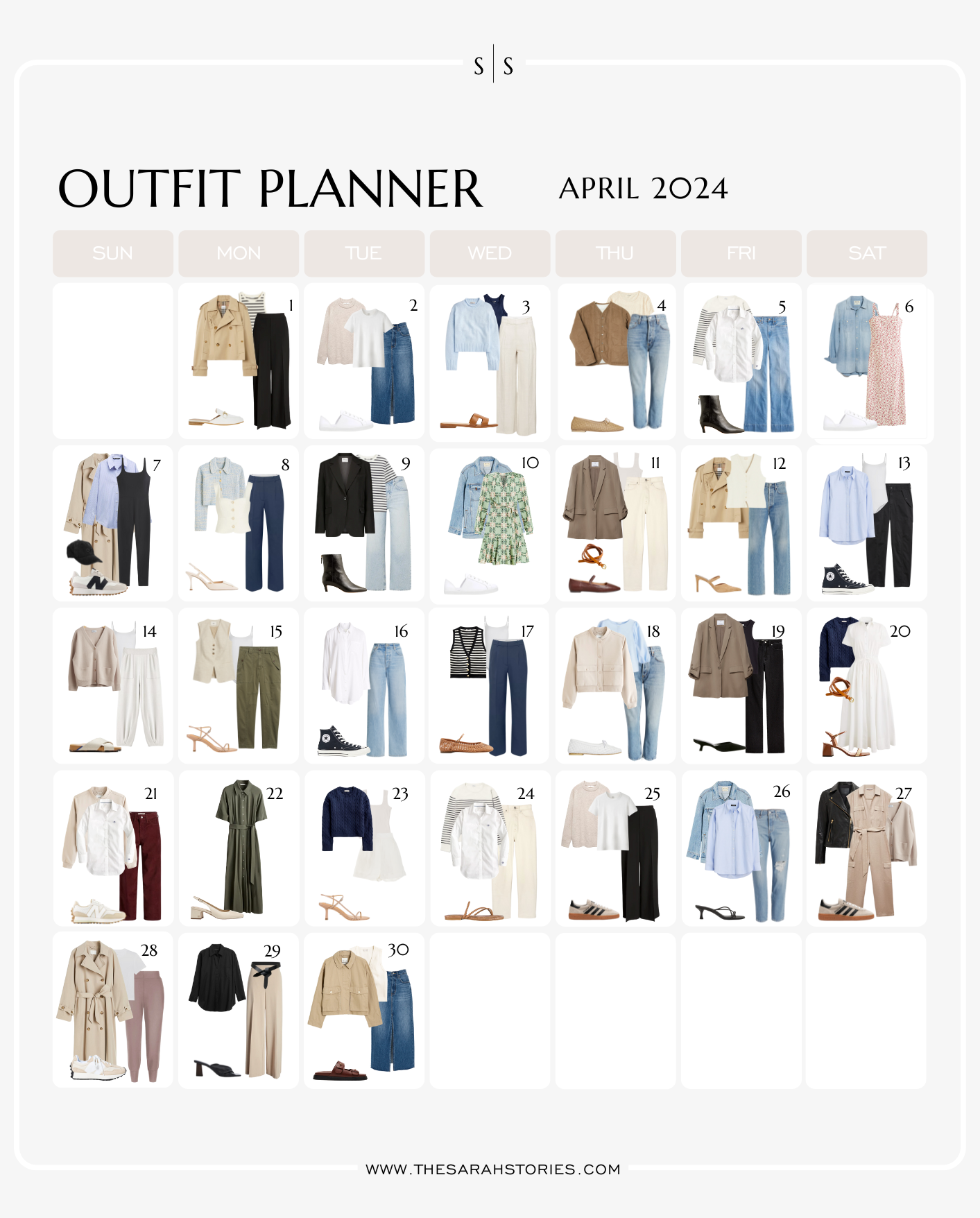April 2024 Monthly Outfit planner