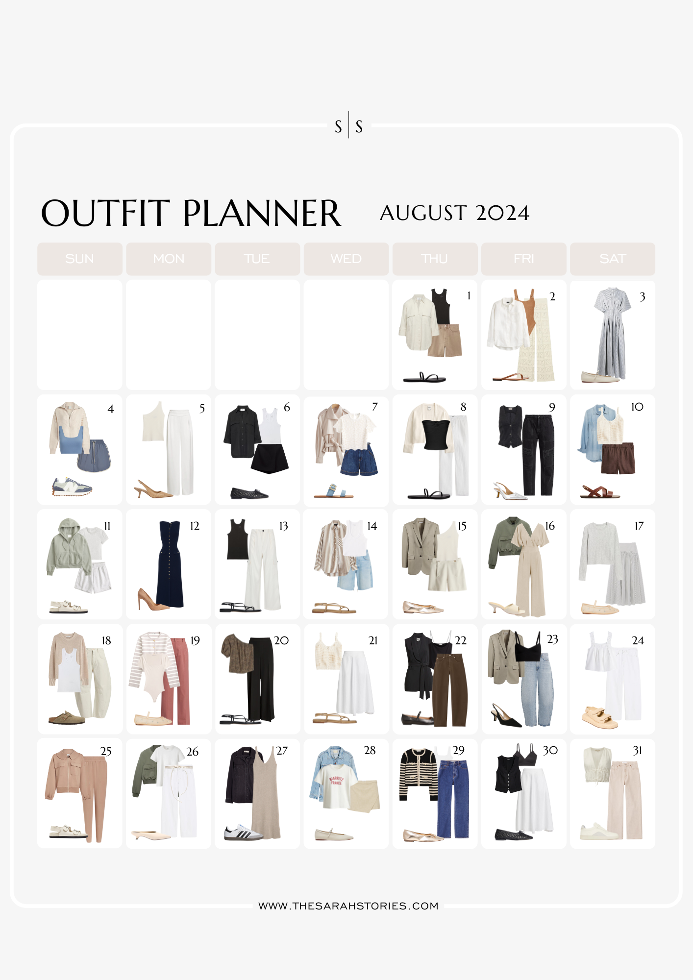 August 2024 Monthly Outfit Planner the Sarah Stories